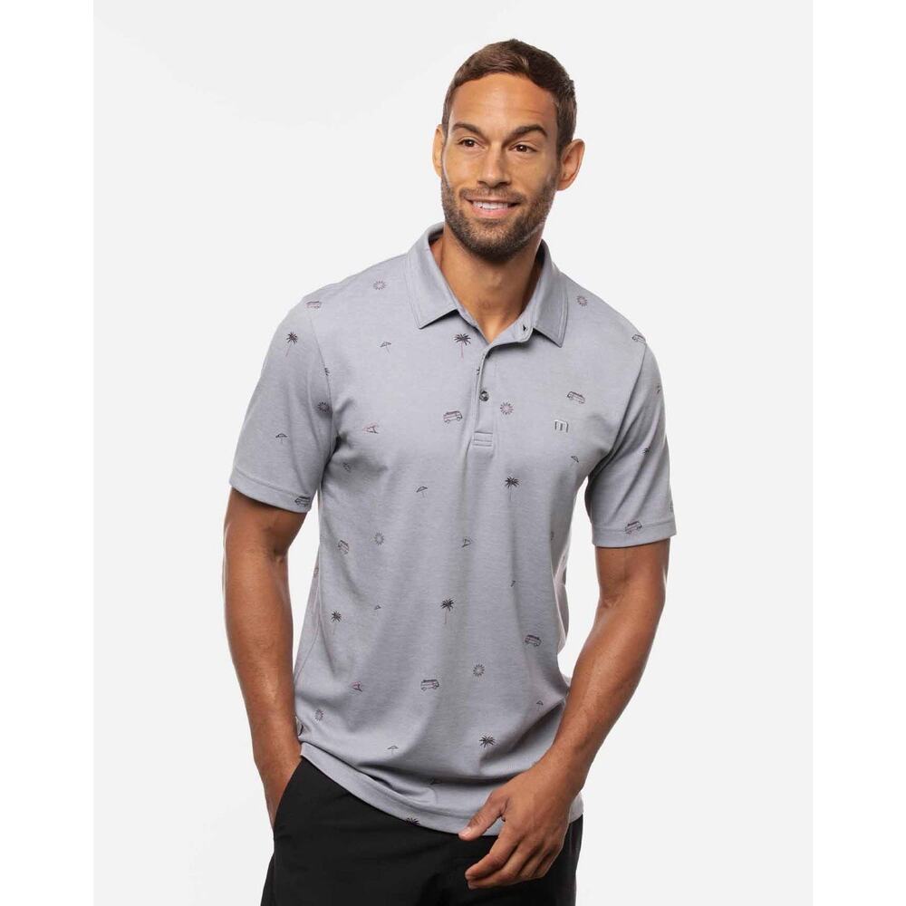Travis Mathew Men’s XL Drive Down Mid Grey Performance Polo Golf All Over Print
